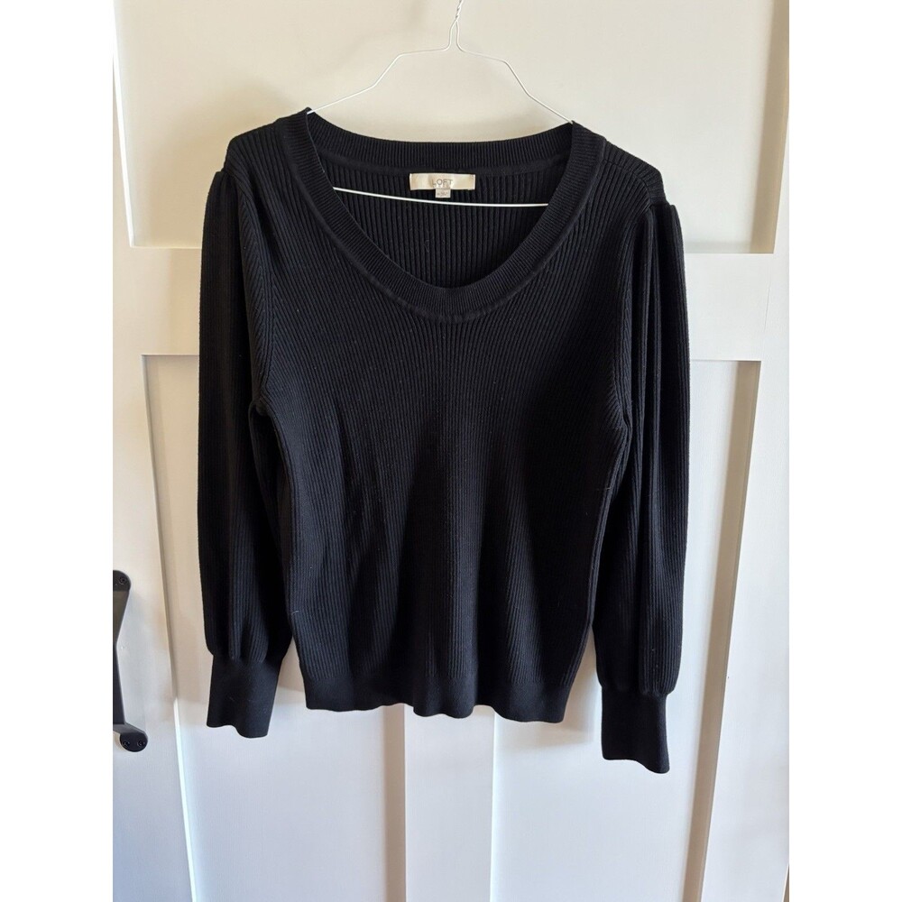 LOFT Women’s XL Black Ribbed Knit Sweater Long Sleeve Casual Pullover